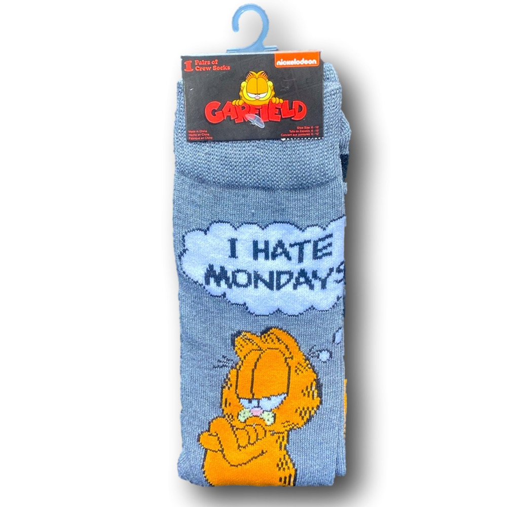 3/$20 Garfield "I Hate Mondays" Funny Novelty Crew Socks - NWT